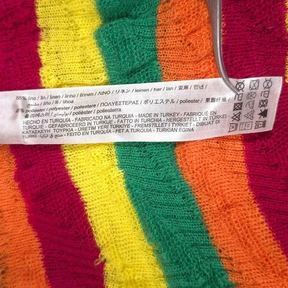 ZARA Women's Midi Dress SMALL Linen Blend Knit Striped 3859/101 Multicolor Asymm - Picture 10 of 10